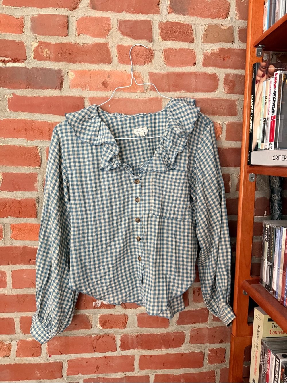Pilcro Remi Ruffle Gingham Button-Front Top— 100% cotton